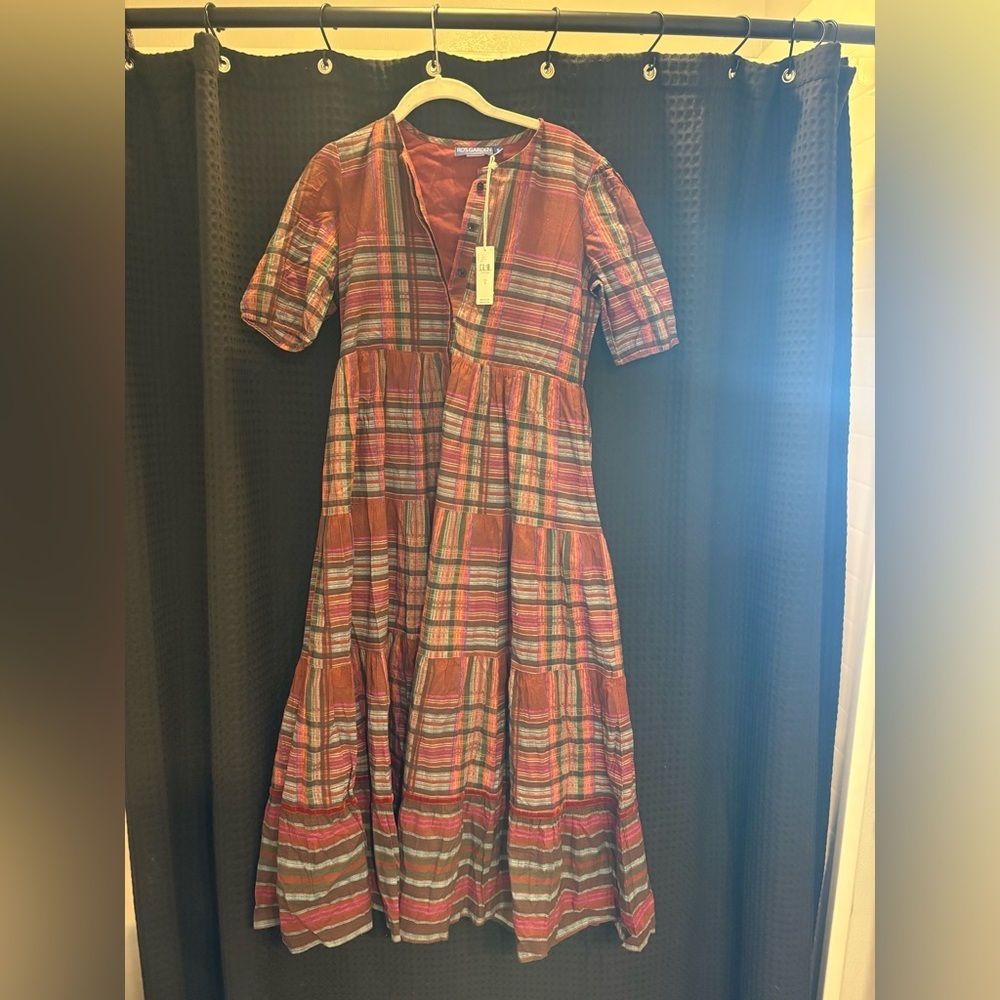Anthropologie Ro's Garden Daphne Short-Sleeve Midi Dress Small Red Pattern NWT - Picture 3 of 5